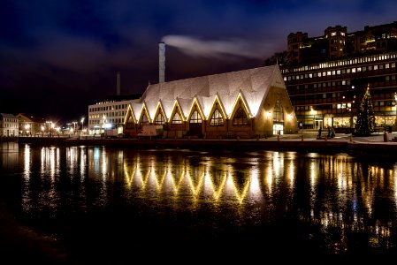 Illuminated Waterfront In Sweden photo
