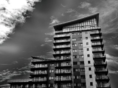 High Rise Building In Black And White photo