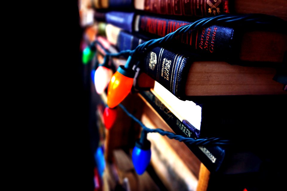 Books Wrapped In Christmas Lights