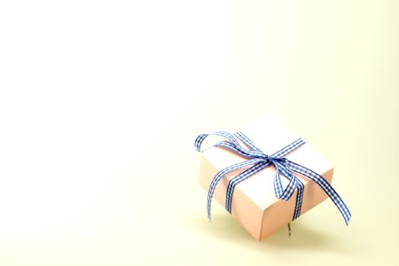 Blue White Ribbon On Pink Box