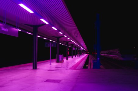 Railway Station In Purple Lighting