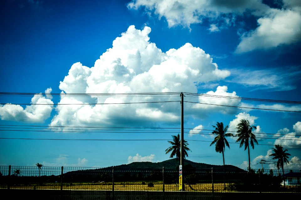 Clouds In Blue Skies Over Power Lines