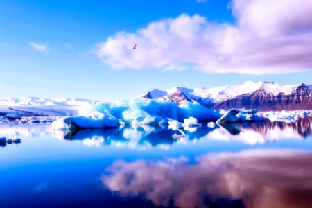 Beautiful Lake Surrounded By Mountains And Icebergs