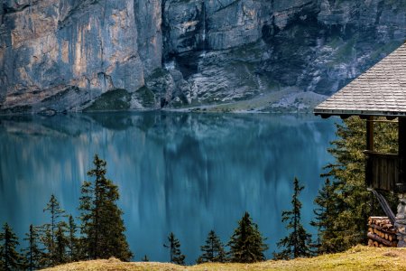 Mountain Lake And Cabin