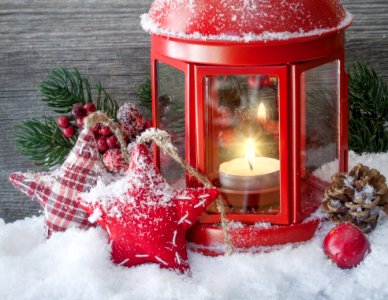 Christmas Decorations And Red Lantern photo