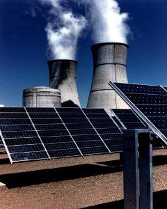 Solar Farm And Cooling Towers photo