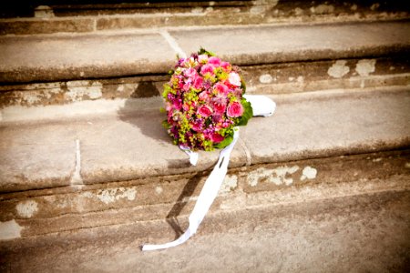 Flower Bouquet On Stairs During Daytime