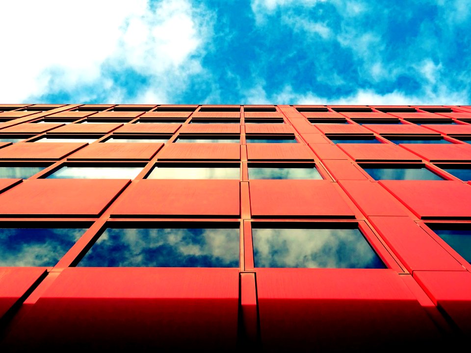 Red Facade Of Office Block
