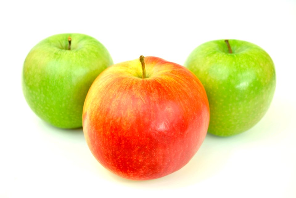 Red Apple With Two Green Apples