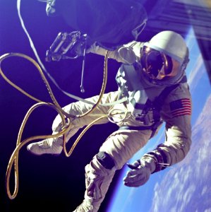 Edward H White Conducting First American Spacewalk
