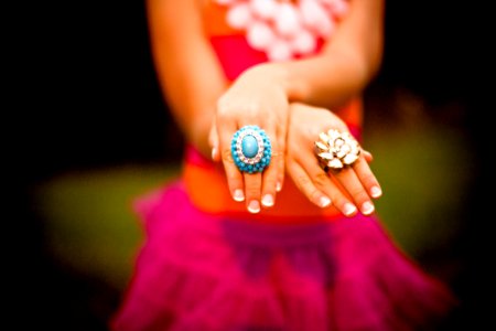 Girl Tutu Pink Orange Turquoise Rings Hands