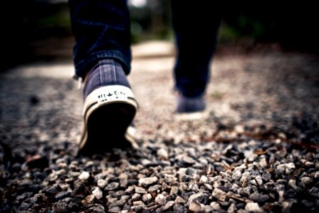 Shoes Walking Feet Grey Gravel Blue Jeans