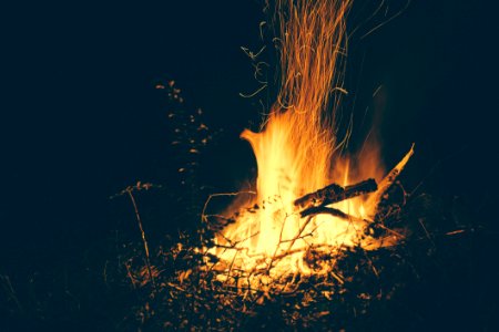 Fire Wood Dark Night Black Orange Warm photo