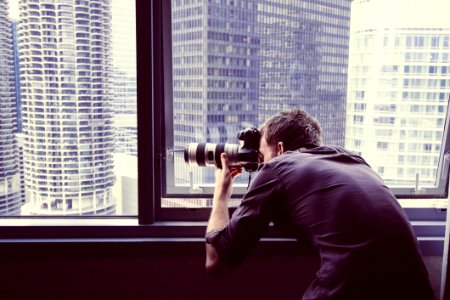 Photographer Window Shooting Chicago Sky Line