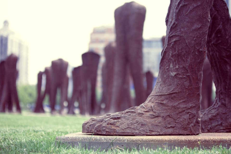 Agora Big Foot Iron Sculpture Brown Grass Statue Grant Park Chicago Artist Magdalena Abakanowicz