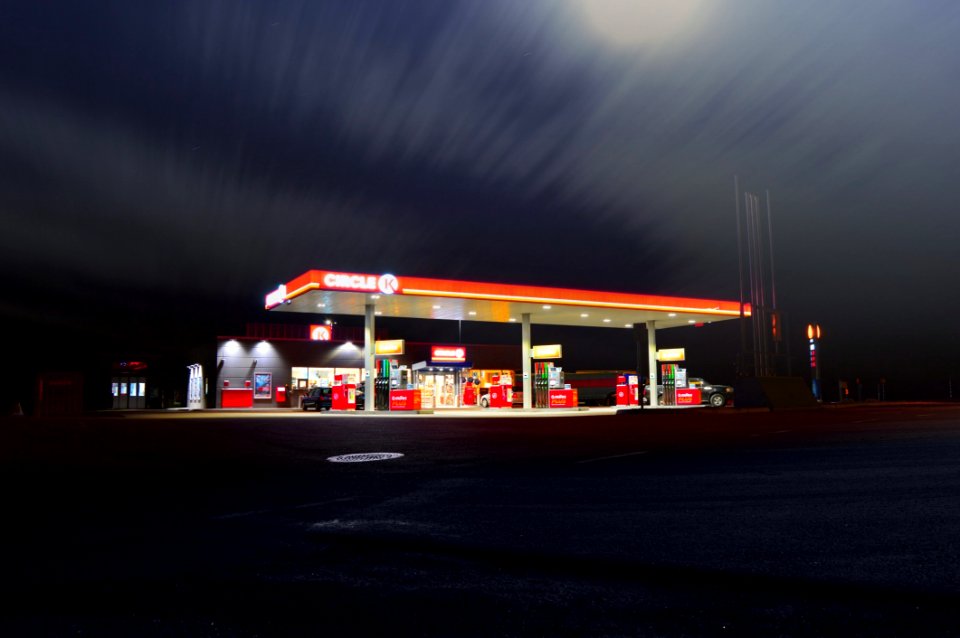 Gas Station Illuminated At Night
