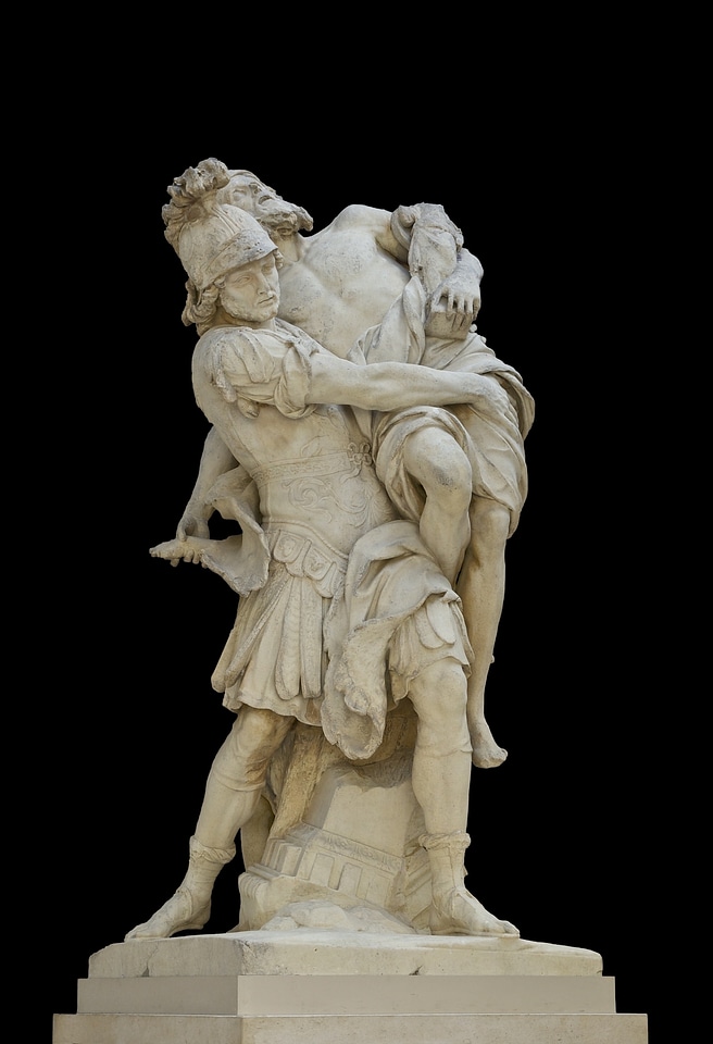 Aeneas supports father anchises escaping