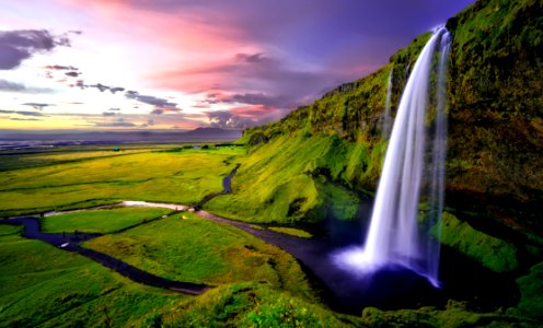 Time Lapse Photography Of Waterfalls During Sunset photo