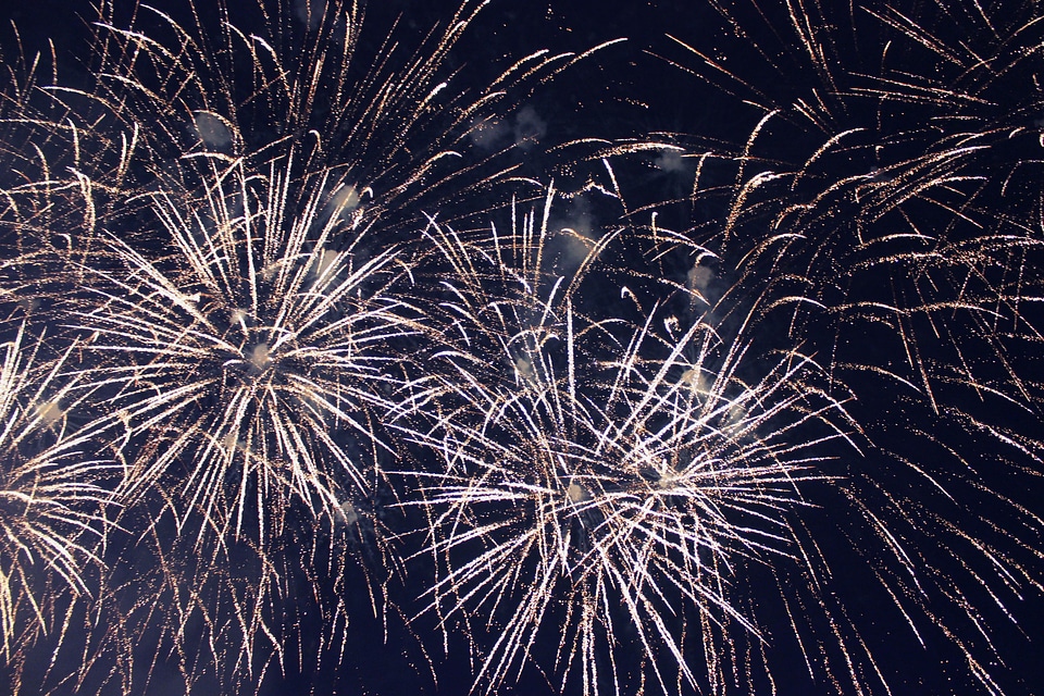 Golden fireworks sky night