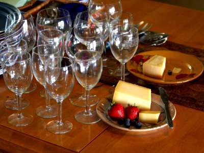 Wine Glasses And Cheese photo