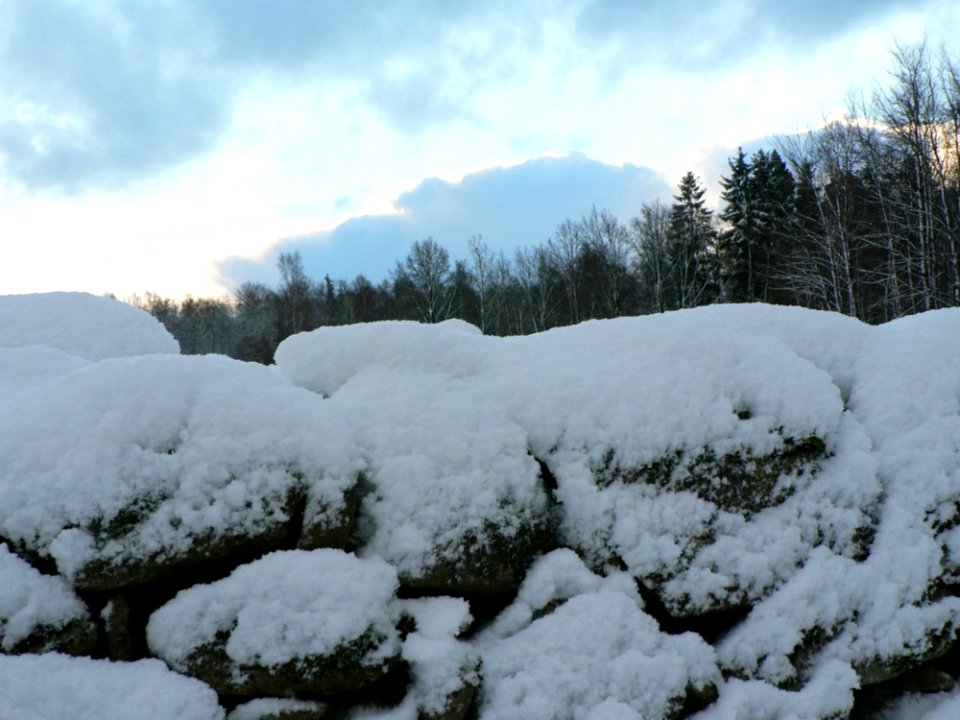 Stone Wall With Snow