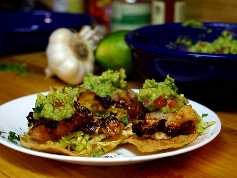 Tostadas With Ancho Grilled Cod