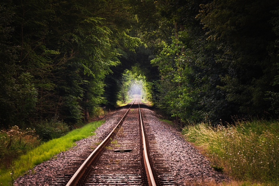 Railway embankment railway rails travel