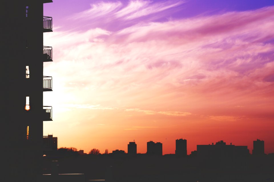 Colorful Sunset In City