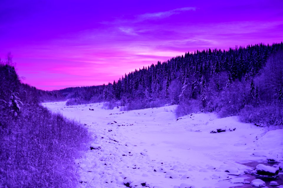 Frozen River Under Purple Sky
