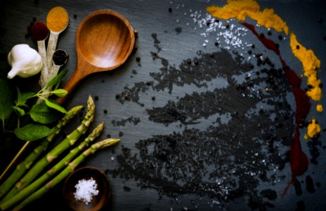 Food Ingredients Including Asparagus And Garlic photo