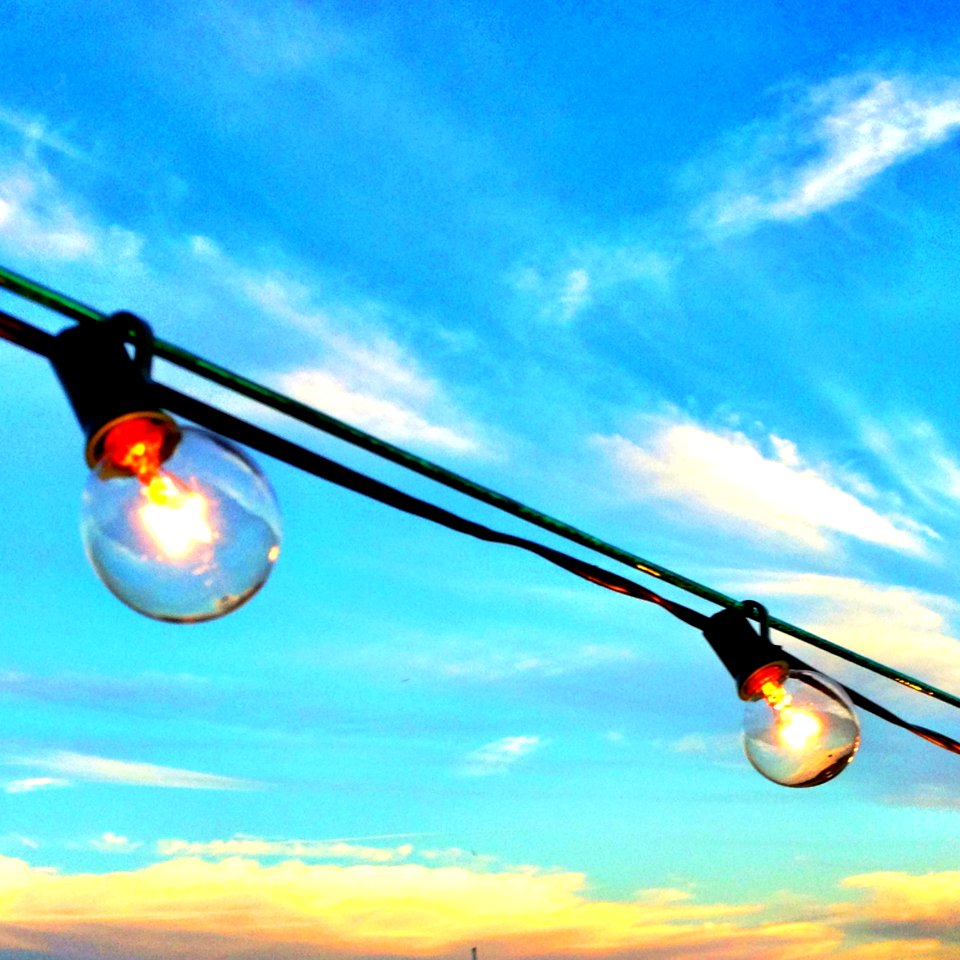 Lighted Bulbs Hanging Outdoors In Daylight