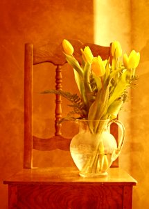 Vase Of Tulips On Table photo