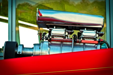Close-up View Of Red And Silver Engine