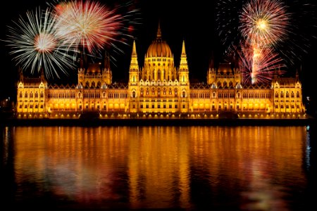 Fireworks Over Hungarian Parliament photo