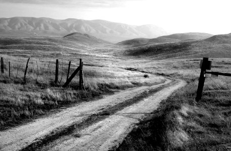 Grayscale Photo Of Road And Mountain At Daytime photo