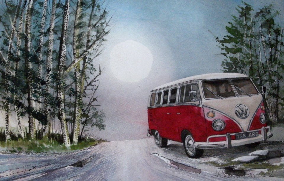 Clear Bright Moon And A Pink Campervan