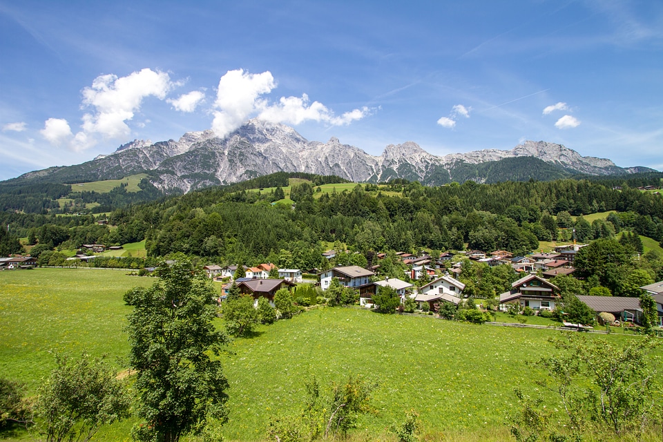 Village houses clouds