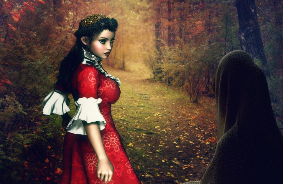Red Lady Girl Black Hair
