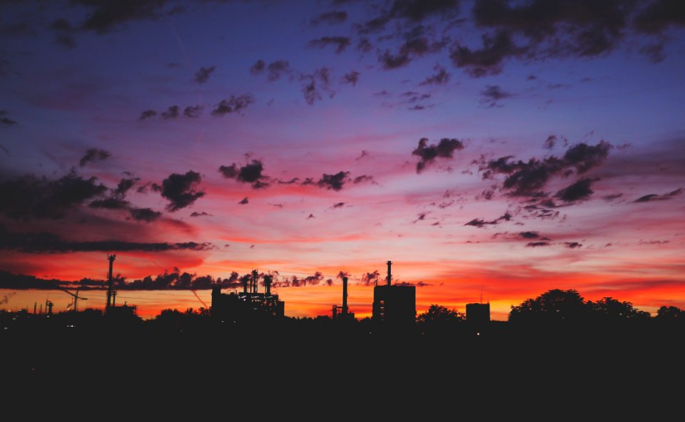 View Of City At Sunset