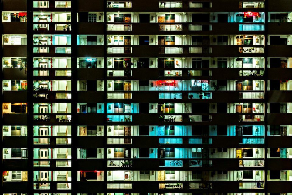 Apartment Block Illuminated At Night