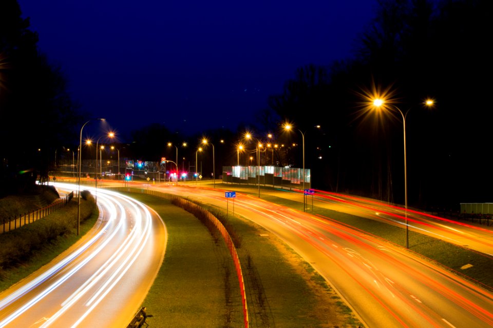 Blur Of Car Lights On Night Freeway