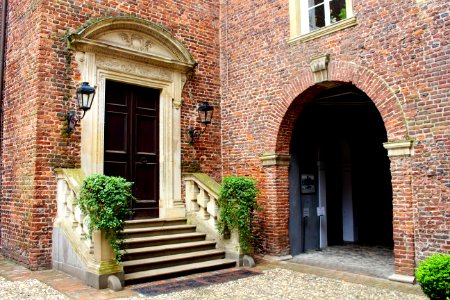 Stairs Outside Brick Building photo