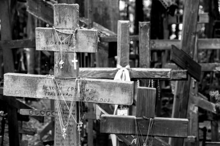 Wooden Crosses In Black And White photo