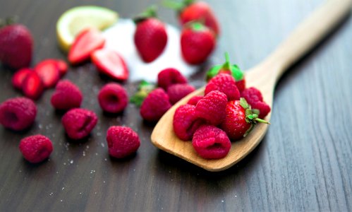 Red Raspberries On Spoon photo