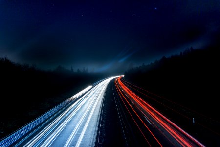 Light Trails On Highway At Night