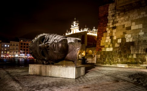 Eros Bendato Head Sculpture On Market Square Krakow Poland