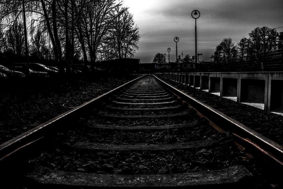 Railroad Tracks In Black And White
