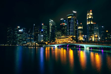 Singapore Waterfront Skyline At Night photo