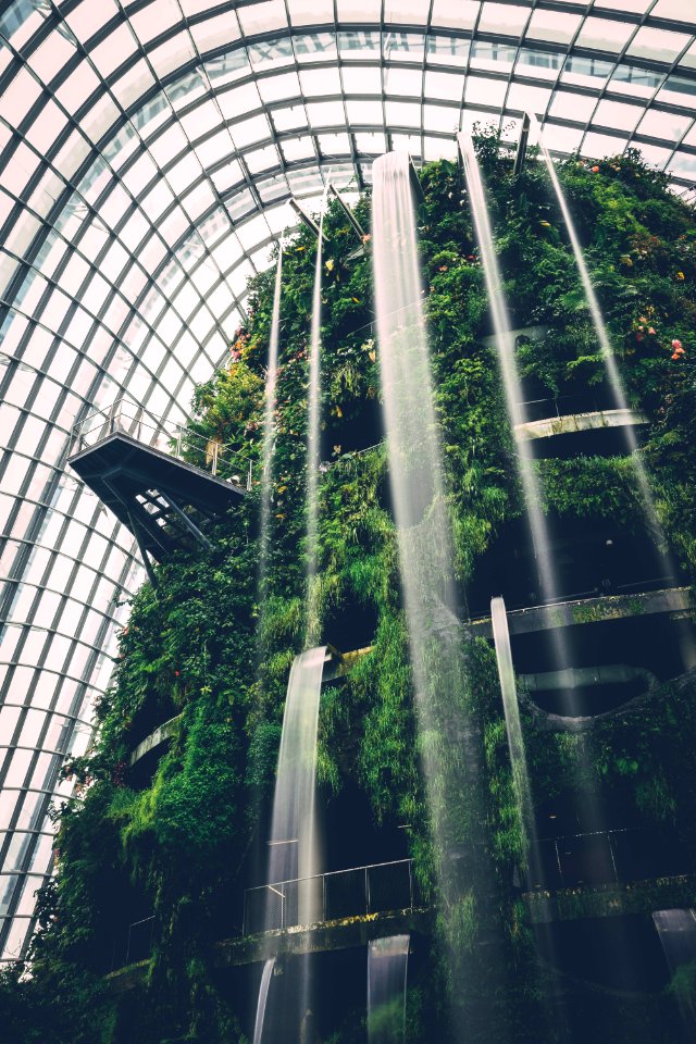 Waterfall In Modern Indoor Garden Atrium