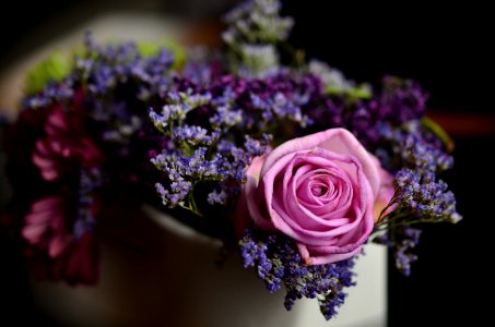 Pink Roses And Purple Lavander Boquet